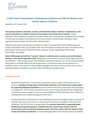 Ukraine: CCCM Cluster Preparedness and Response Guidance and SOP for Western and Central regions of Ukraine Ukraine: Preparedness and Response Guidance and SOP
