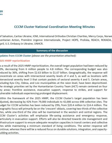 CCCM Cluster National Coordination Meeting Minutes, 1 April 2025 CCCM Cluster National Coordination Meeting Minutes, 1 April 2025