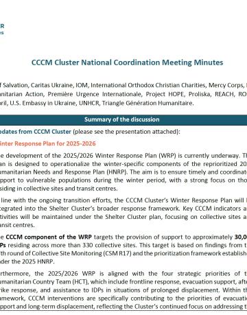 CCCM Cluster National Coordination Meeting Minutes, 1 July 2025