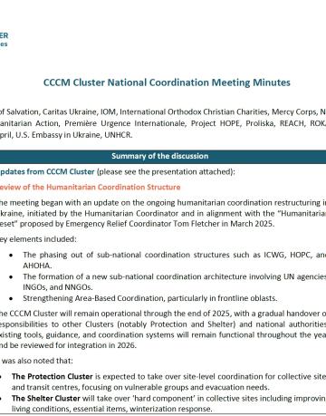 CCCM Cluster National Coordination Meeting Minutes, 6 May 2025