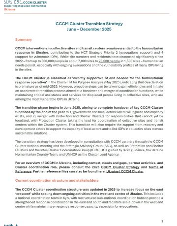 CCCM Cluster Transition Strategy-Ukraine