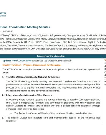 Ukraine: CCCM Cluster National Coordination Meeting Minutes, 23 September 2025